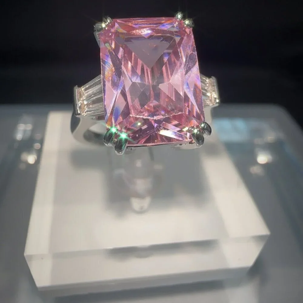 Pink Cubic Zirconia Silver Ring Size 7